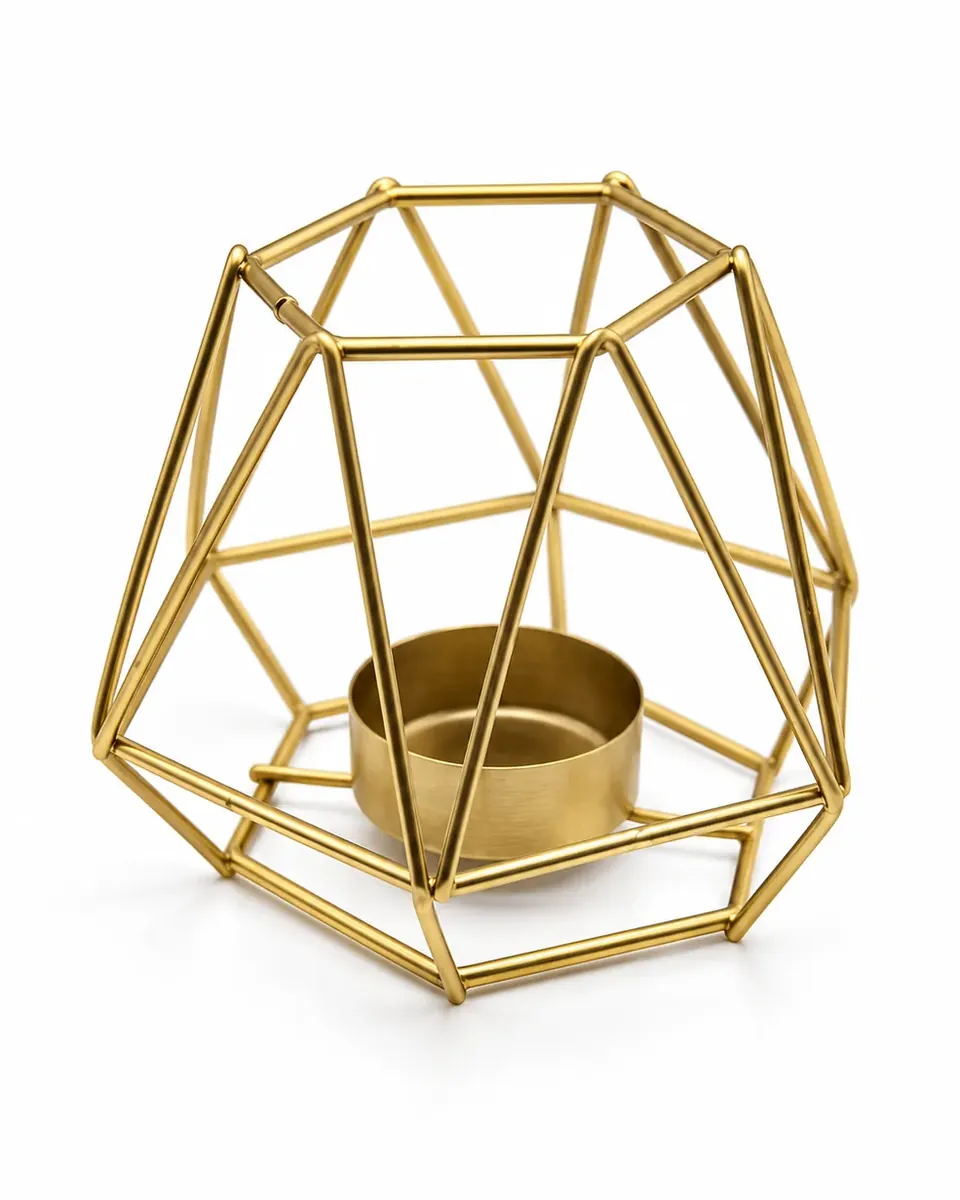 Geometrischer Teelichthalter gold aus dem Stil-Echt Deko-Verleih