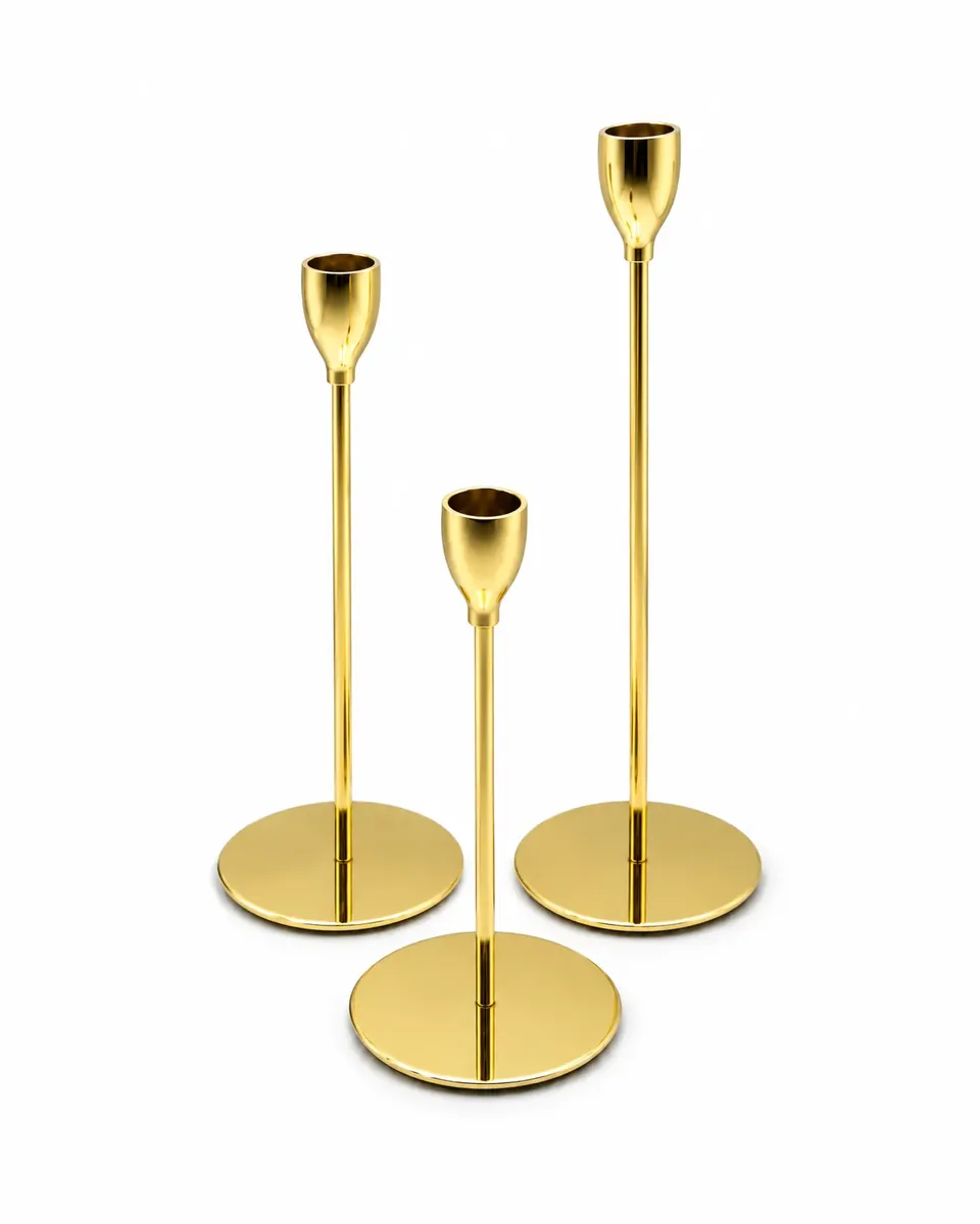 Stabkerzenhalter gold, 3er Set aus dem Stil-Echt Deko-Verleih
