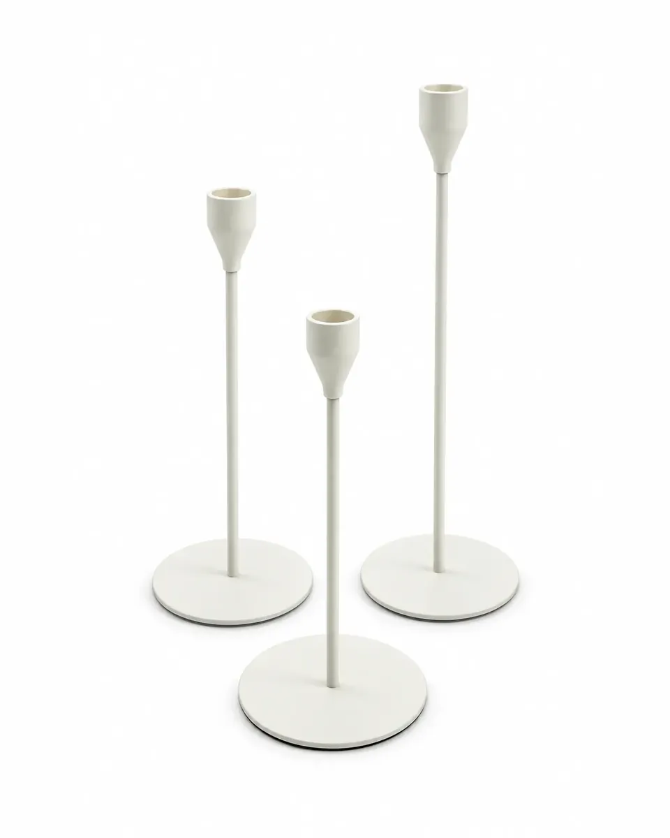 Stabkerzenhalter weiß, 3er Set aus dem Stil-Echt Deko-Verleih