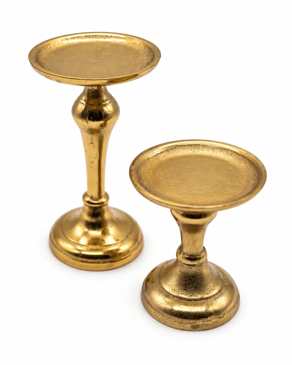 Stumpenkerzenhalter gold, 2er Set aus dem Stil-Echt Deko-Verleih
