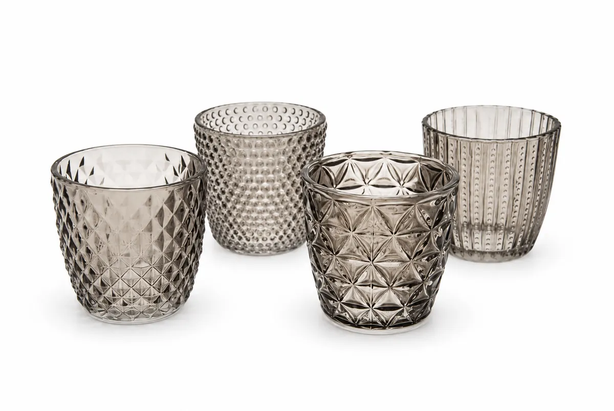Teelichthalter Glas grau aus dem Stil-Echt Deko-Verleih