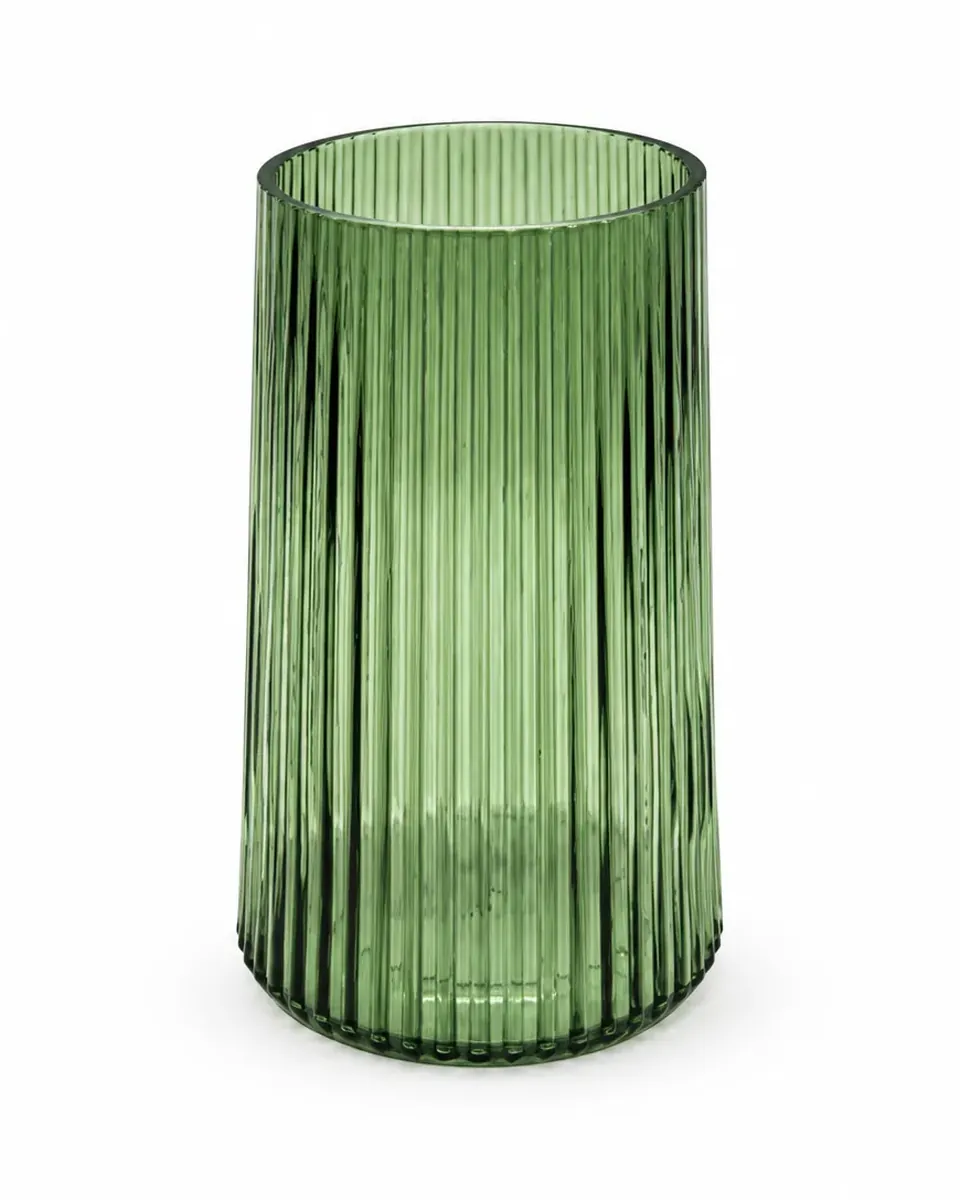 Vase Glas geriffelt, grün aus dem Stil-Echt Deko-Verleih